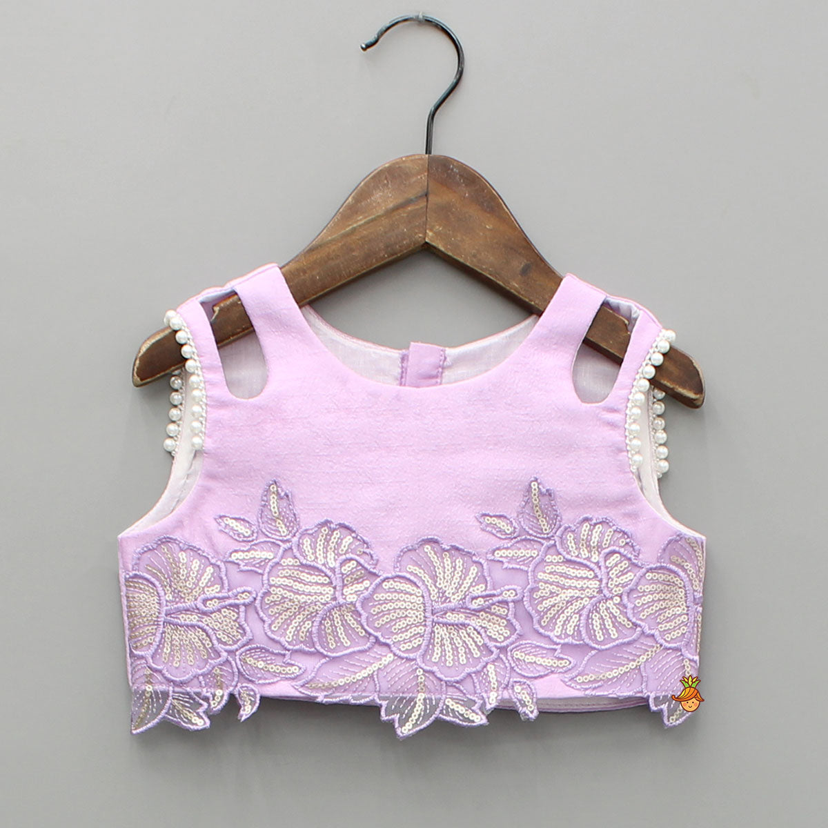 Lavender Embroidered Top And Pleated Palazzo With Matching Bow Hair Clip