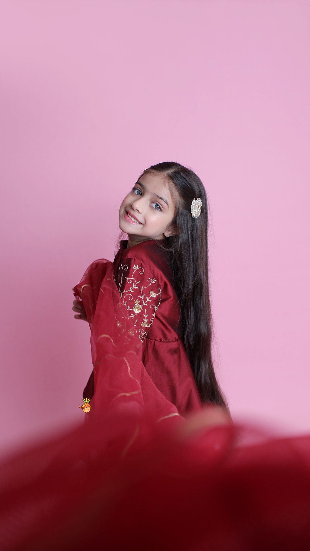 Maroon Embroidered Kurti And Tulip Dhoti
