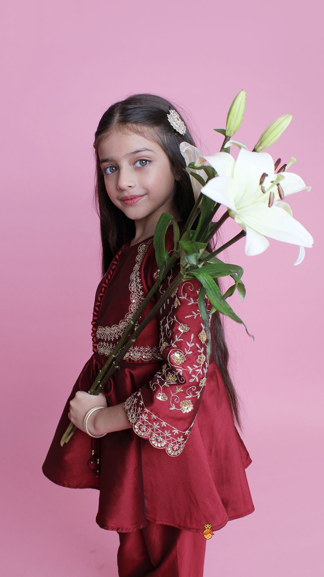 Maroon Embroidered Kurti And Tulip Dhoti