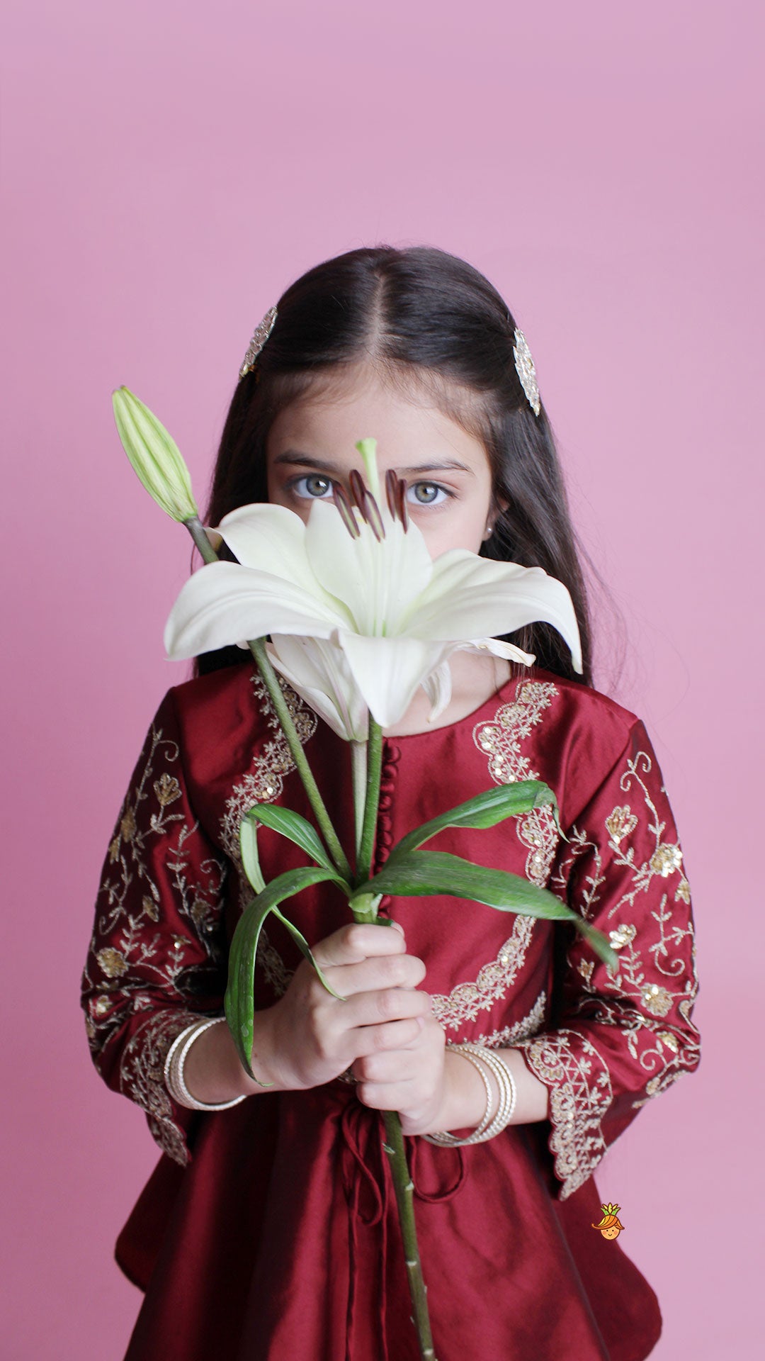 Maroon Embroidered Kurti And Tulip Dhoti
