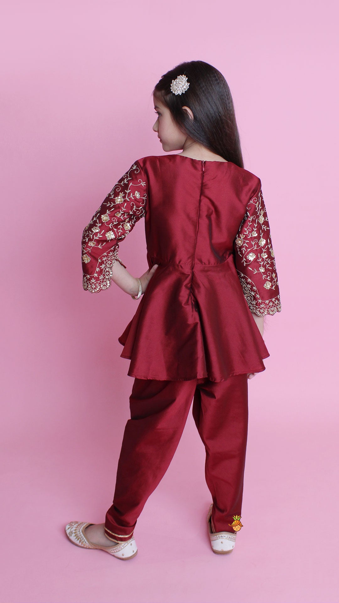 Maroon Embroidered Kurti And Tulip Dhoti