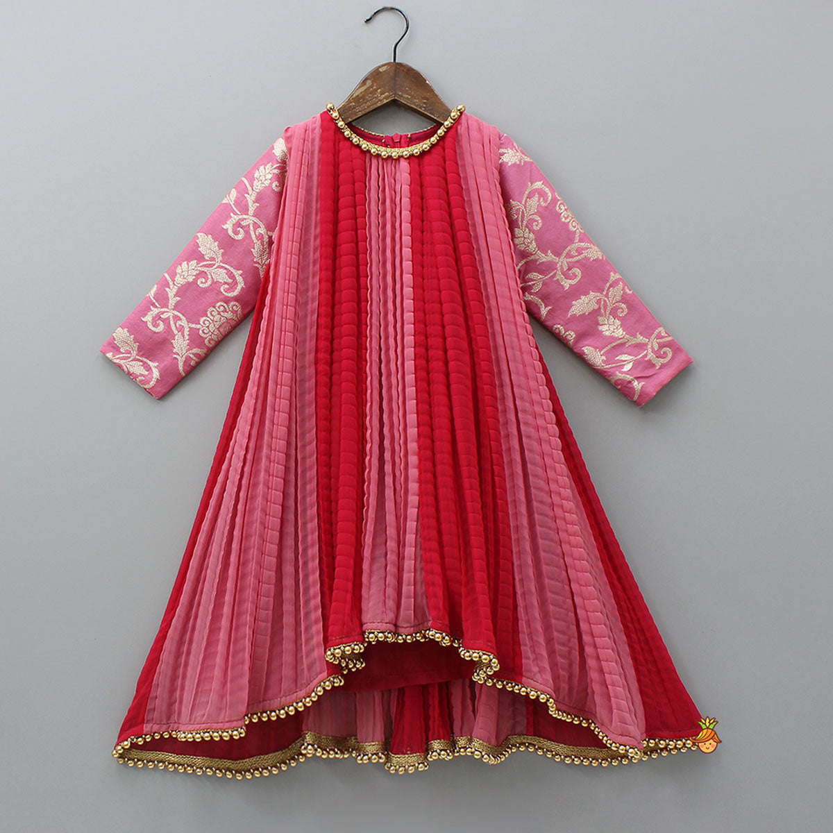 Dual Tone Embroidered Sleeves High Low Kurti