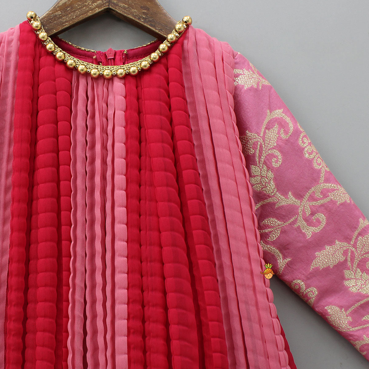 Dual Tone Embroidered Sleeves High Low Kurti