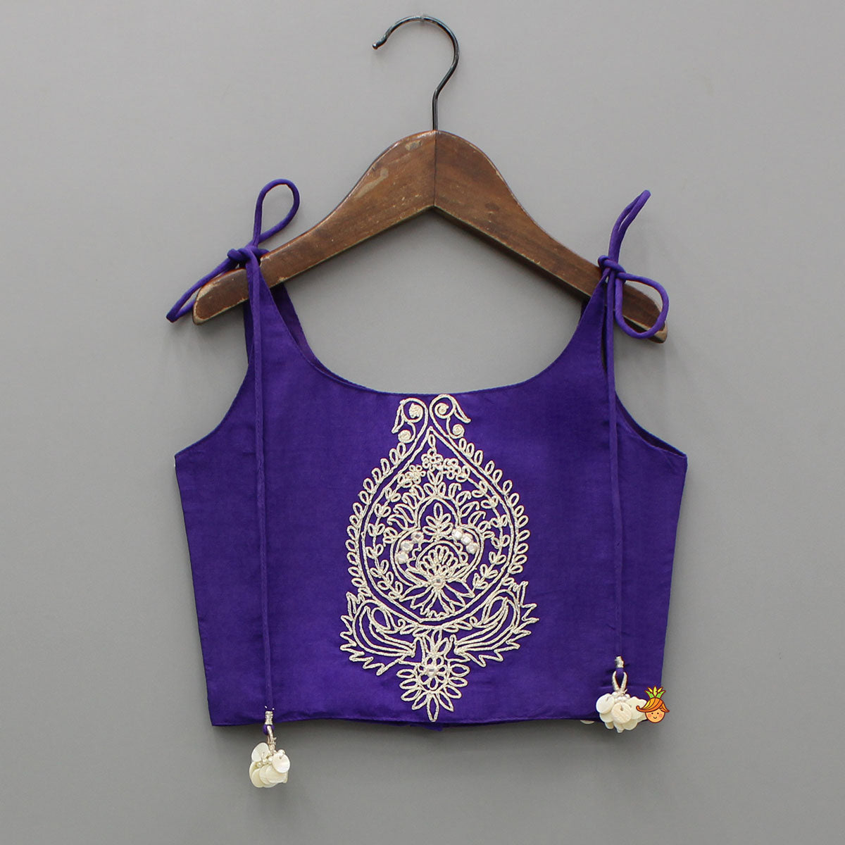 Dori Embroidered Purple Strappy Top And Stylish Layered Lehenga