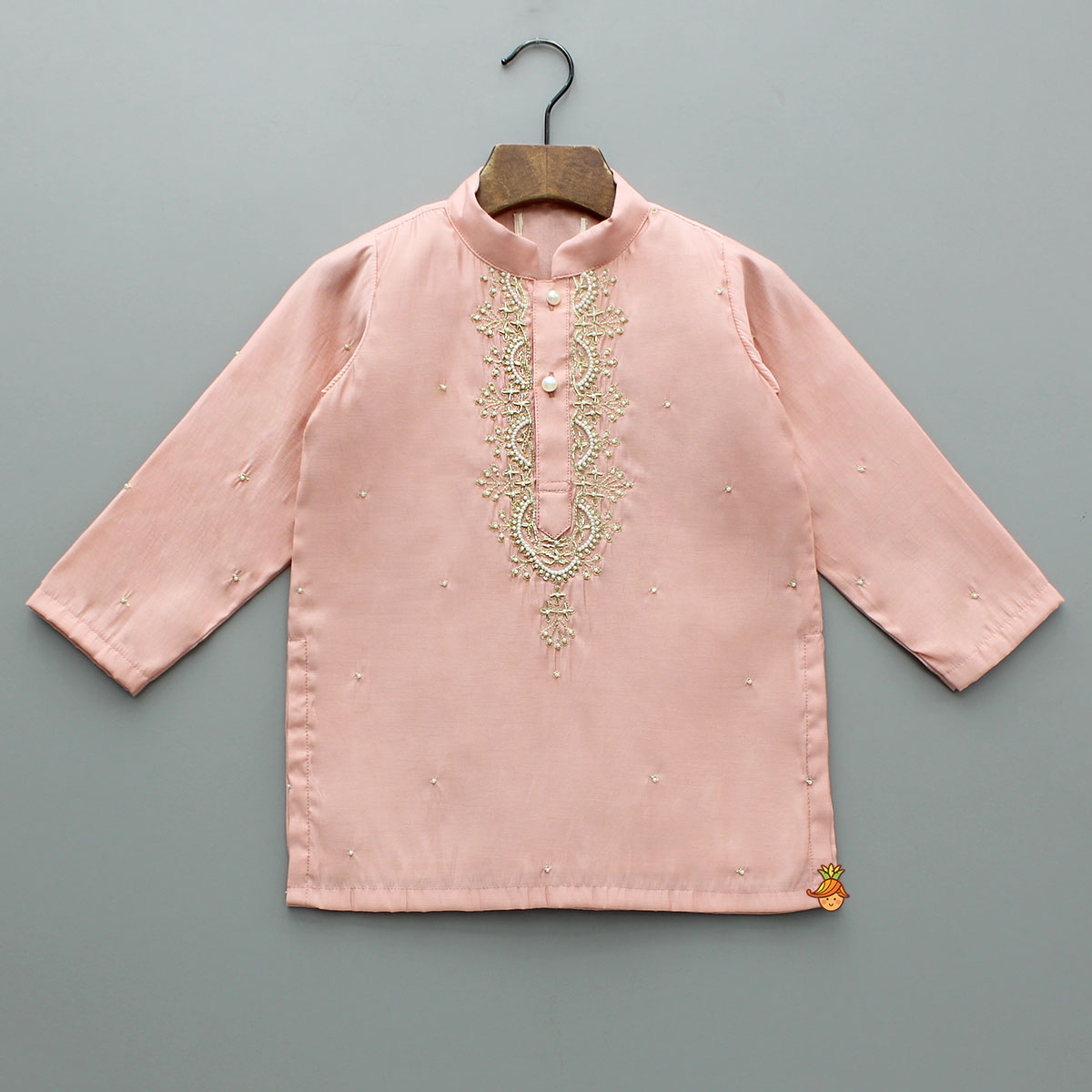 Peach Embroidered Kurta And Pyjama