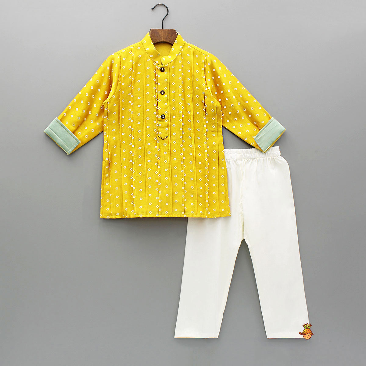 Mustard Pintuck Detailed Chanderi Kurta And Pyjama