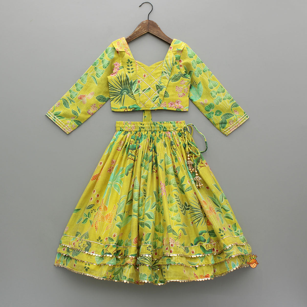 Green Multicolour Floral Printed Top And Lehenga