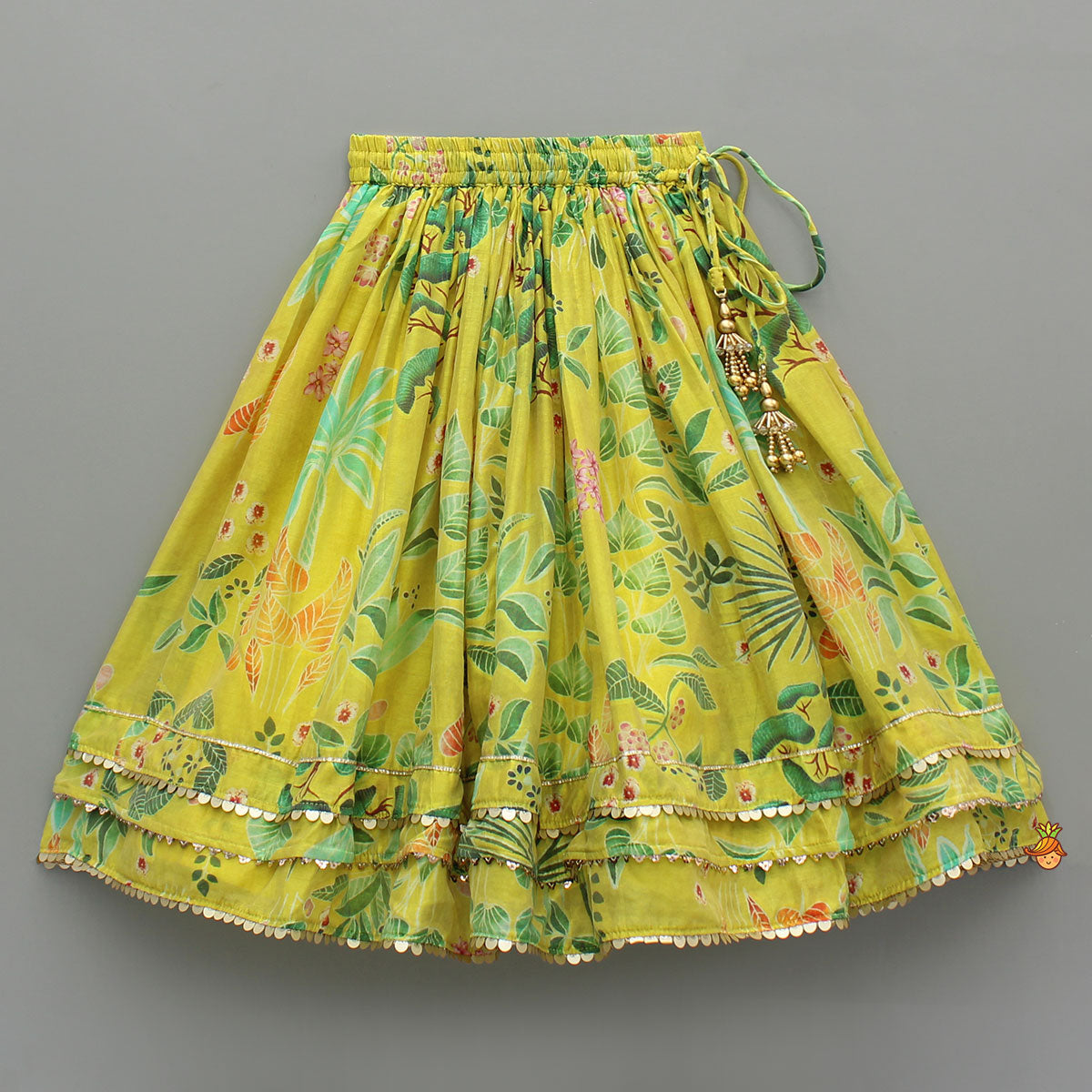 Green Multicolour Floral Printed Top And Lehenga