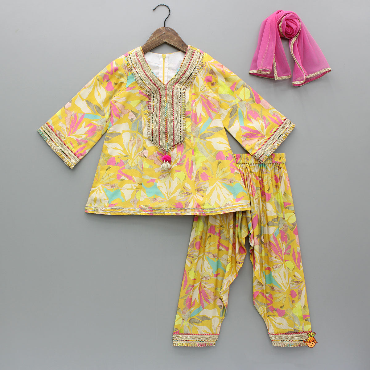 Yellow Multicoloured Printed Kurti And Salwar With Dupatta