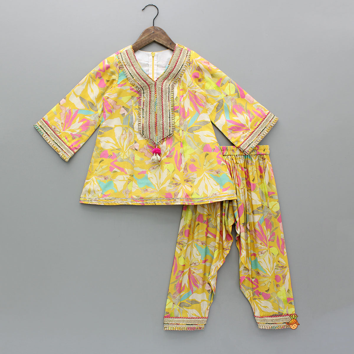 Yellow Multicoloured Printed Kurti And Salwar With Dupatta