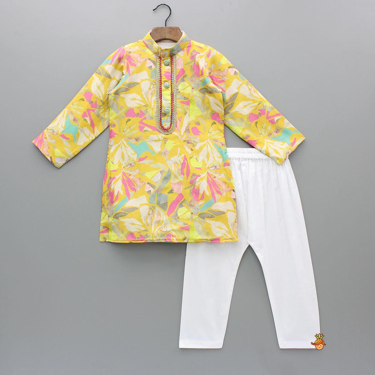 Yellow Multicolour Printed Kurta And Pyjama