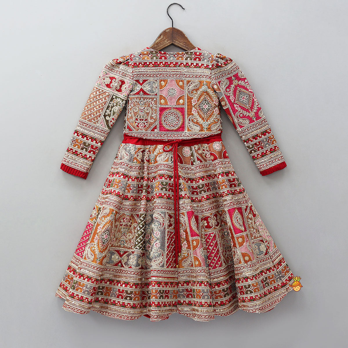 Red Strappy Heavy Embroidered Kurti With Matching Embroidered Jacket