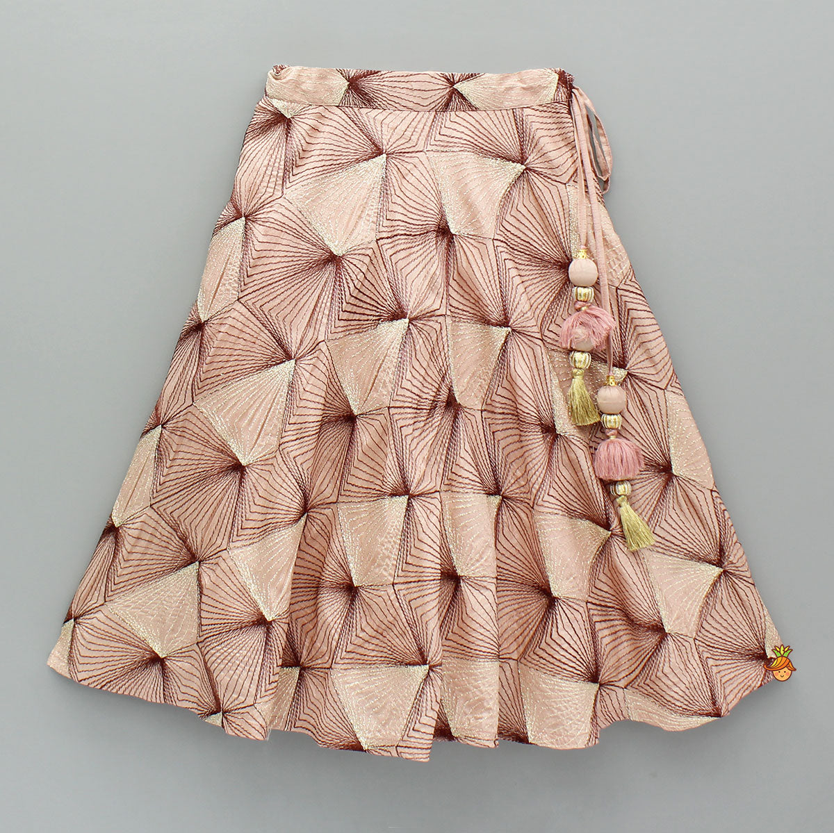 Peach Embroidered Strappy Ruffle Layered Top and Lehenga
