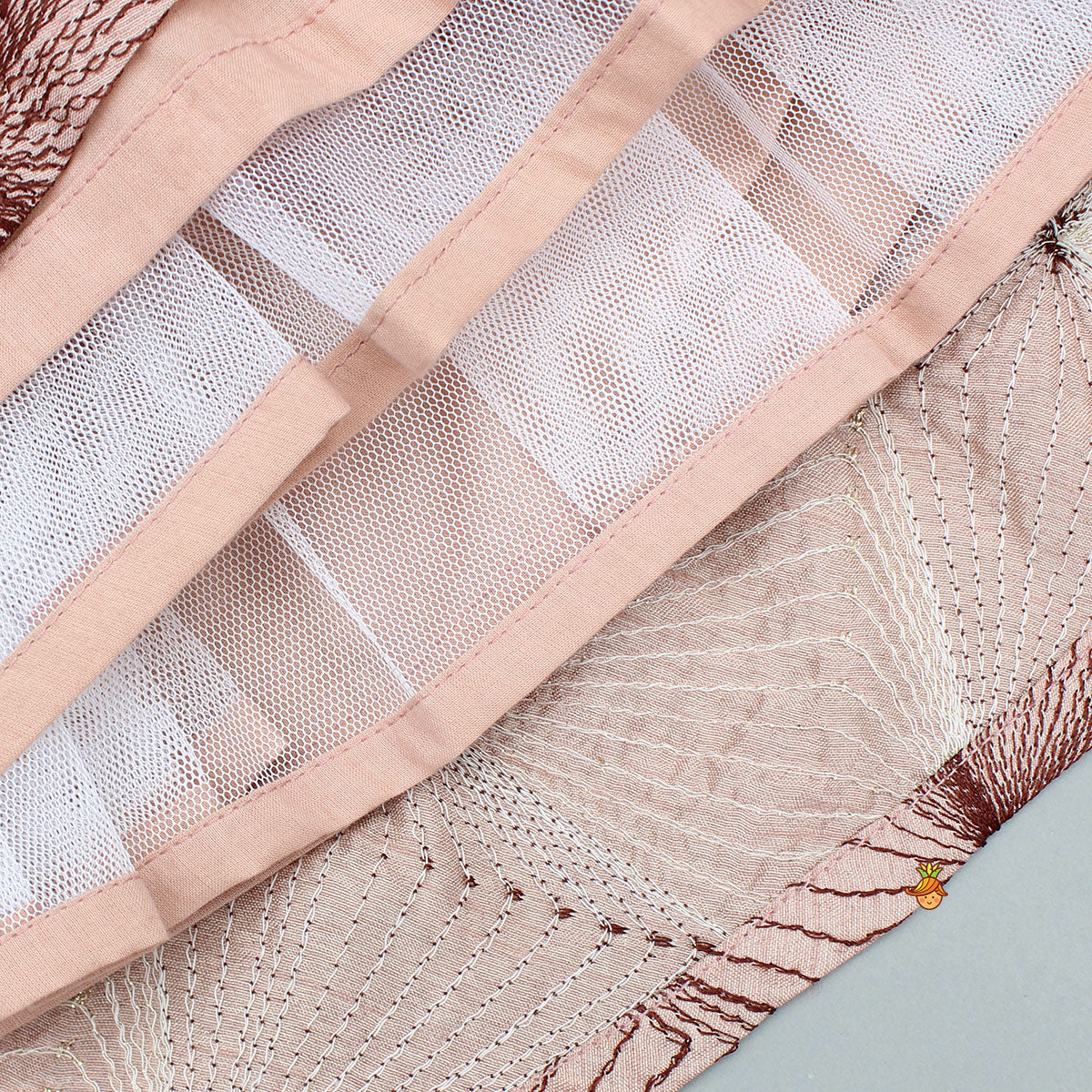 Peach Embroidered Strappy Ruffle Layered Top and Lehenga