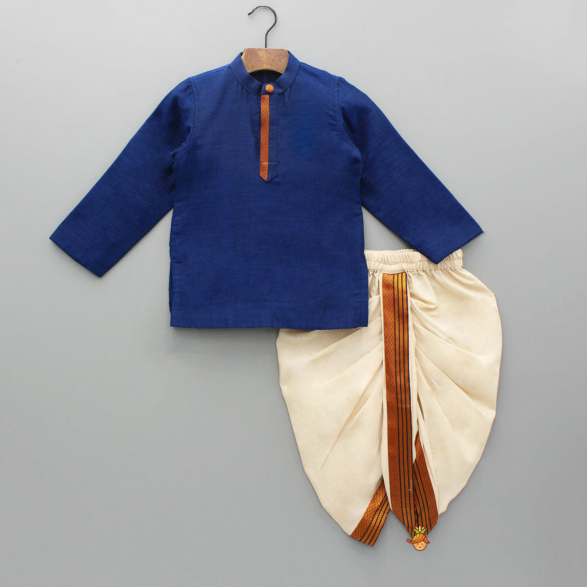 Blue Kurta And Beige Dhoti
