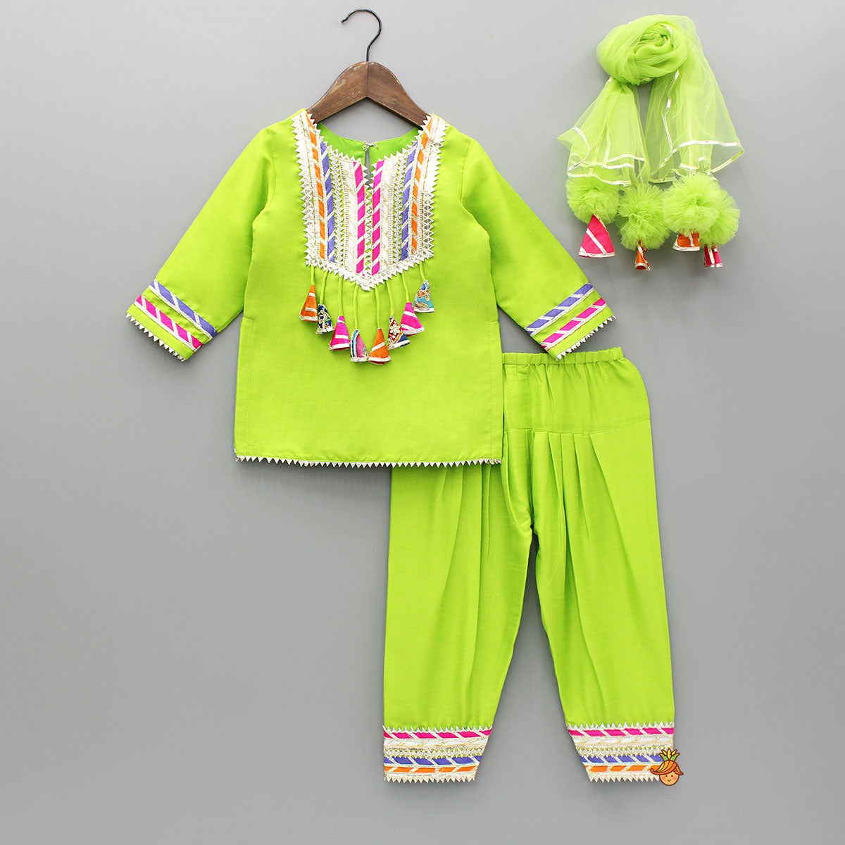 Green Gota Lace Work Kurti And Salwar With Matching Dupatta