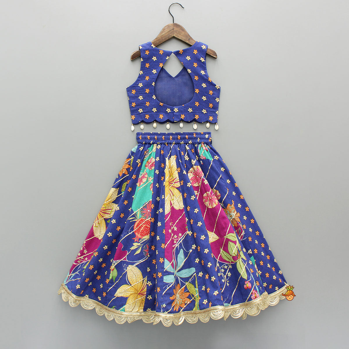 Floral Printed Embellished Top And Gota Lace Work Lehenga