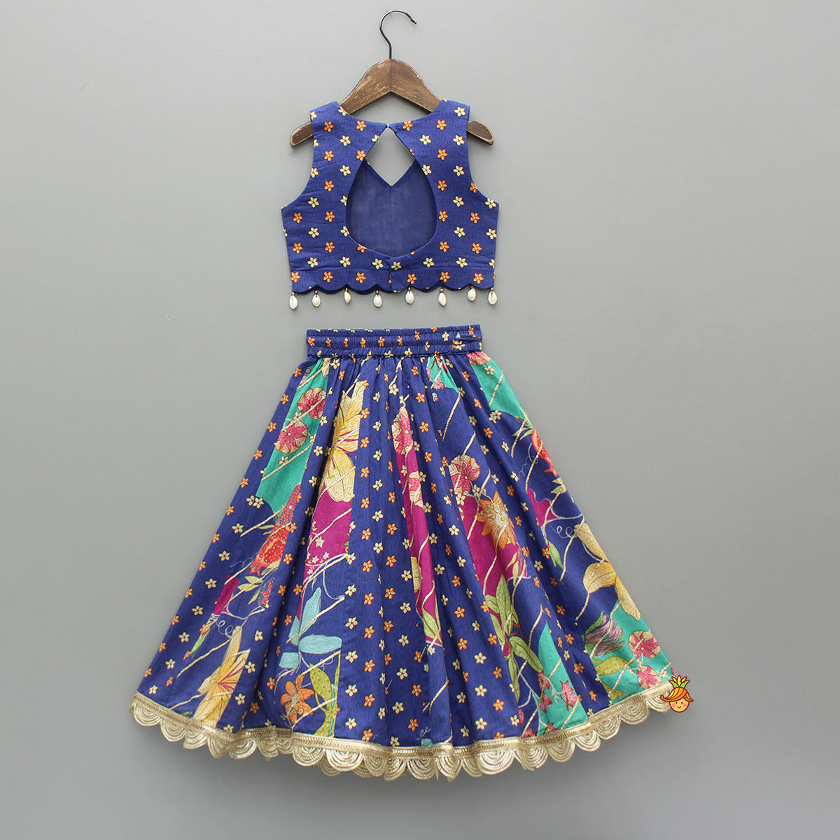Floral Printed Embellished Top And Gota Lace Work Lehenga
