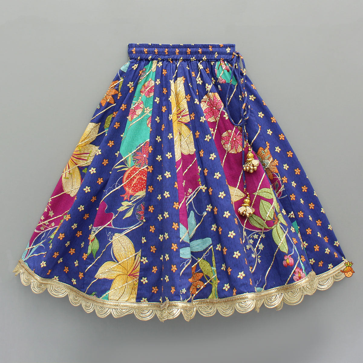 Floral Printed Embellished Top And Gota Lace Work Lehenga