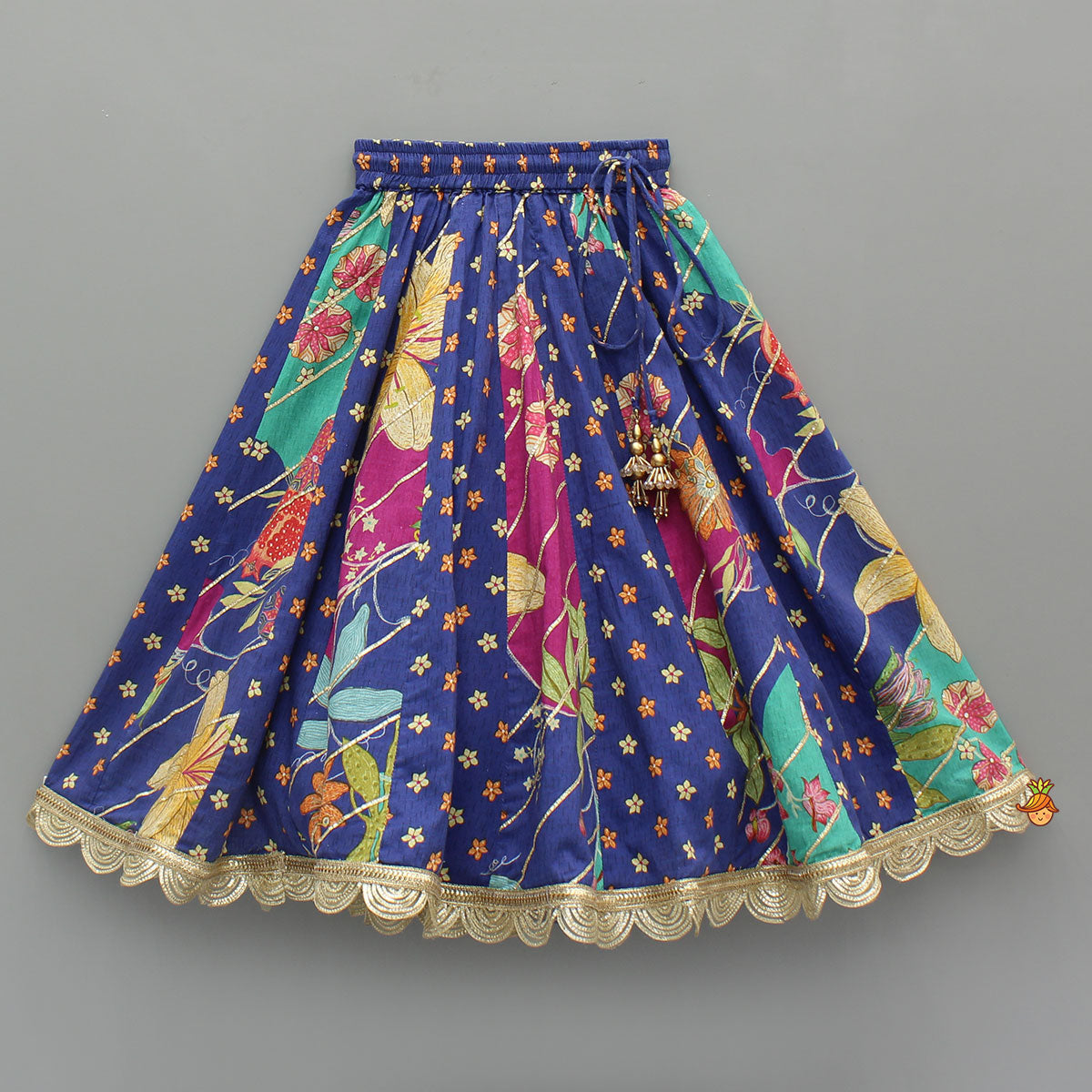 Floral Printed Embellished Top And Gota Lace Work Lehenga