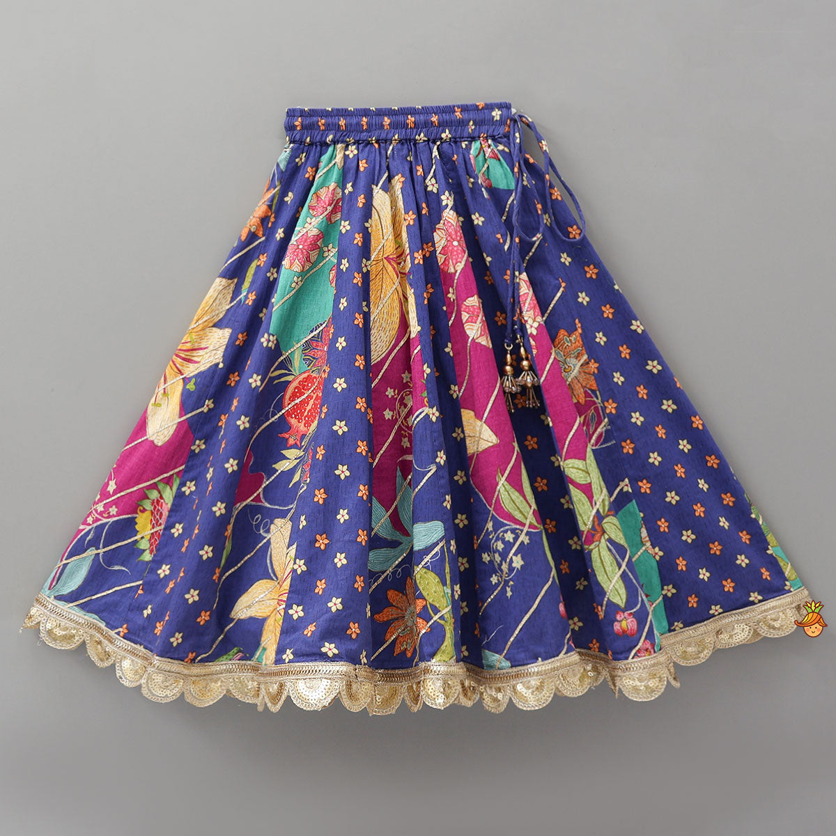 Floral Printed Embellished Top And Gota Lace Work Lehenga