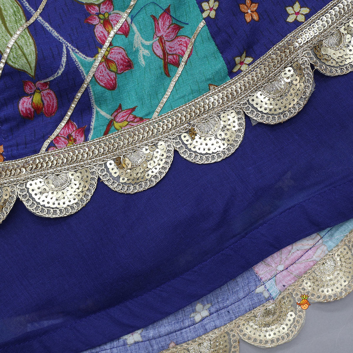 Floral Printed Embellished Top And Gota Lace Work Lehenga