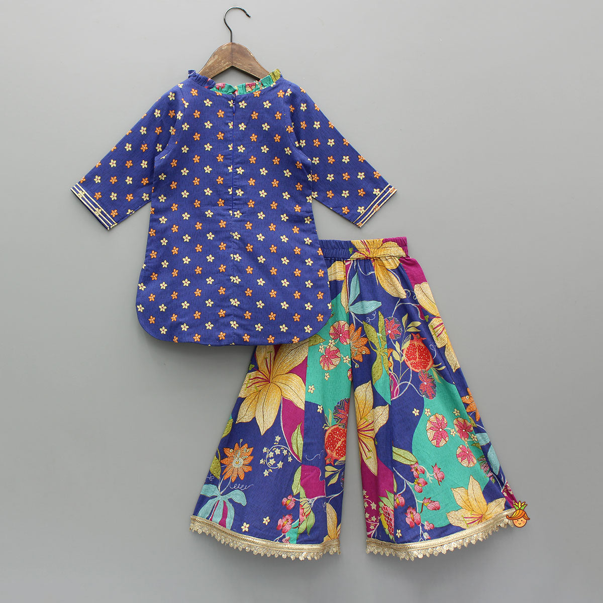 Floral Printed Ruffle Detailed Kurti And Flared Palazzo
