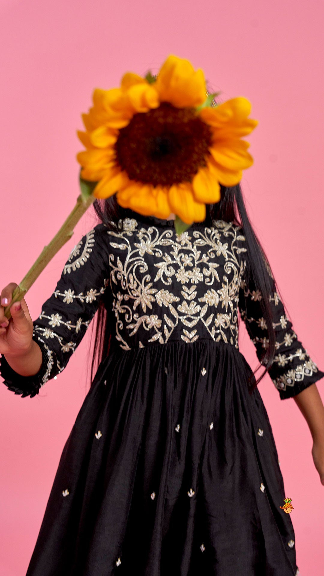 Black Embroidered Pleats Detailed Kurti And Sharara With Dupatta