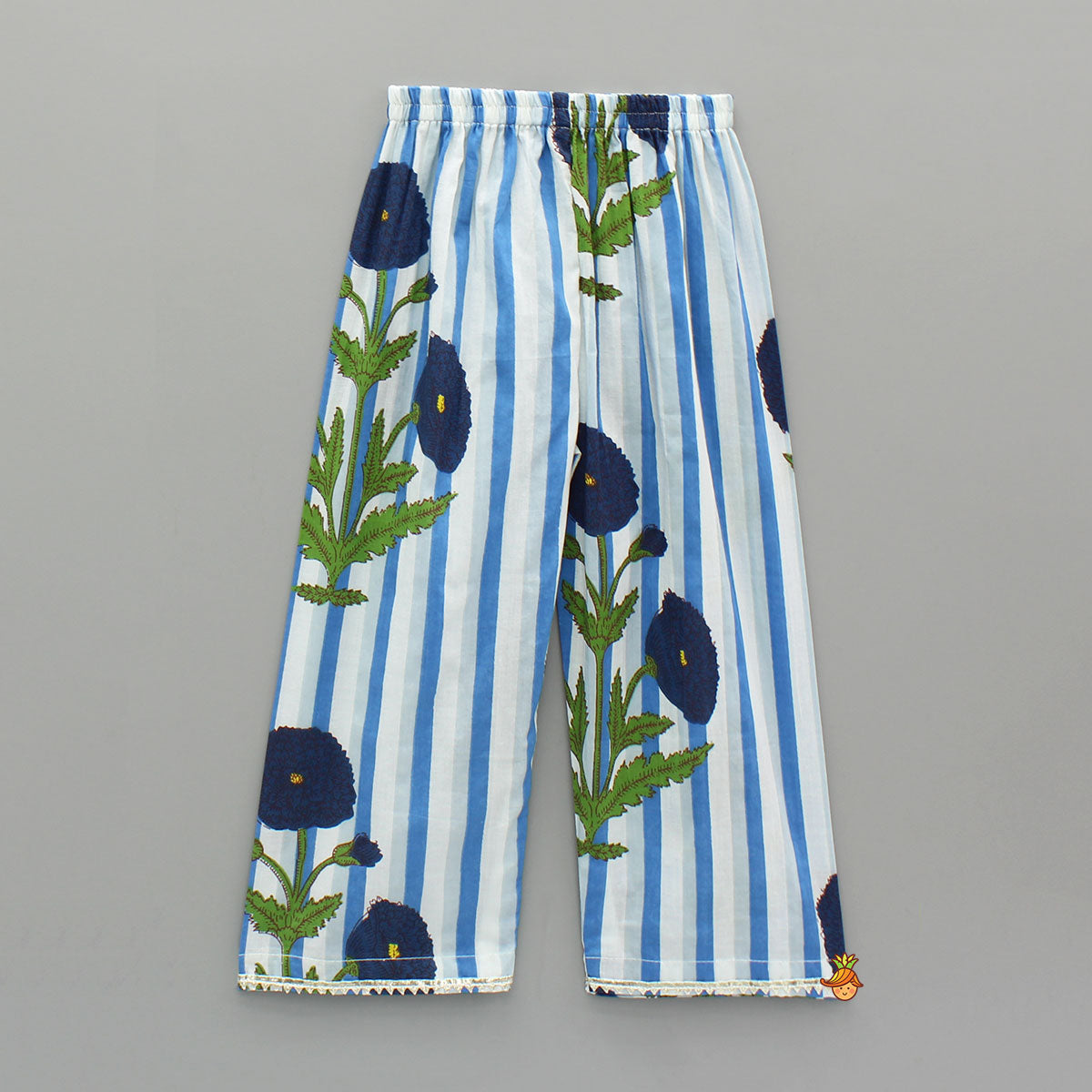 Blue Printed Gota Lace Detailed Kurti And Pant