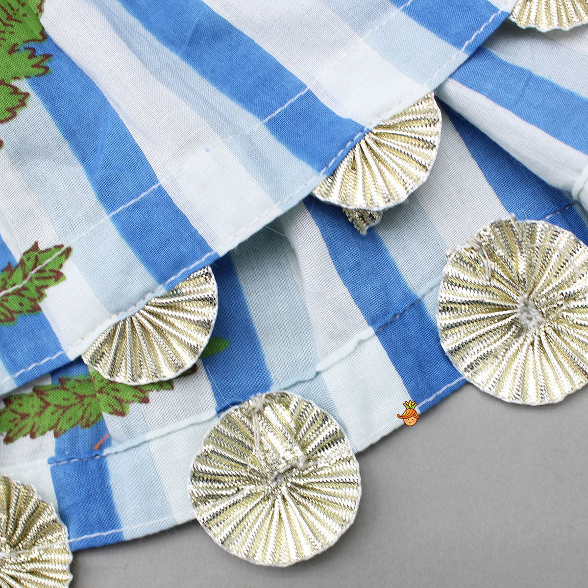 Blue Printed Gota Lace Detailed Kurti And Pant