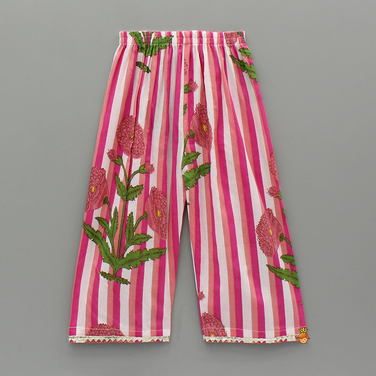 Pink Printed Gota Lace Detailed Kurti And Pant