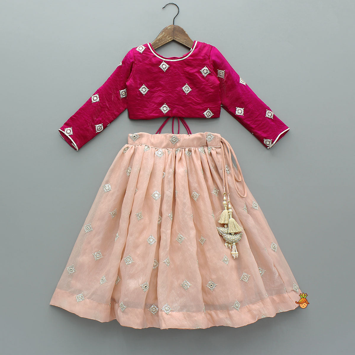 Pink Embroidered Top And Lehenga