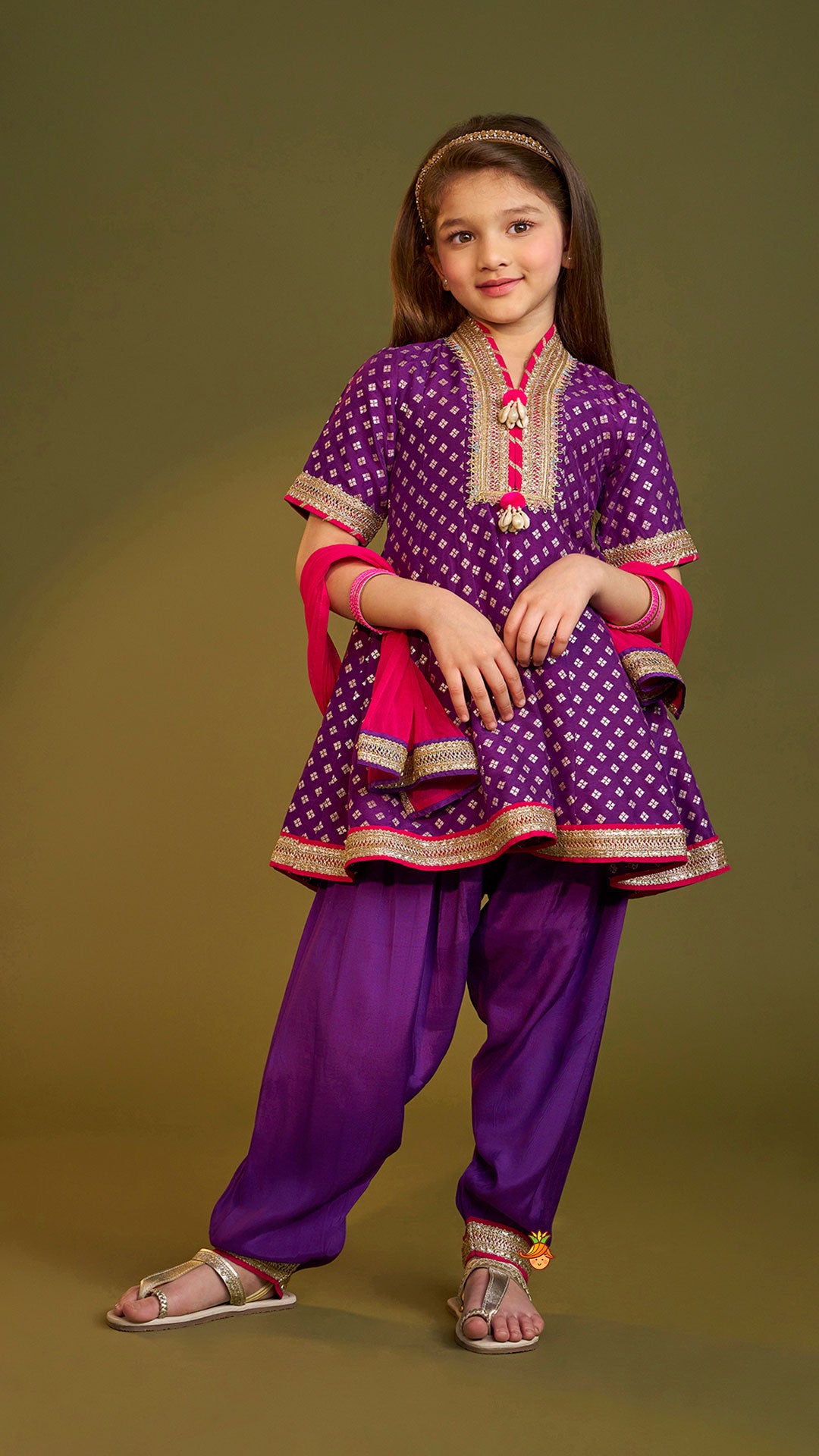Purple Embellished Kurti And Salwar With Dupatta
