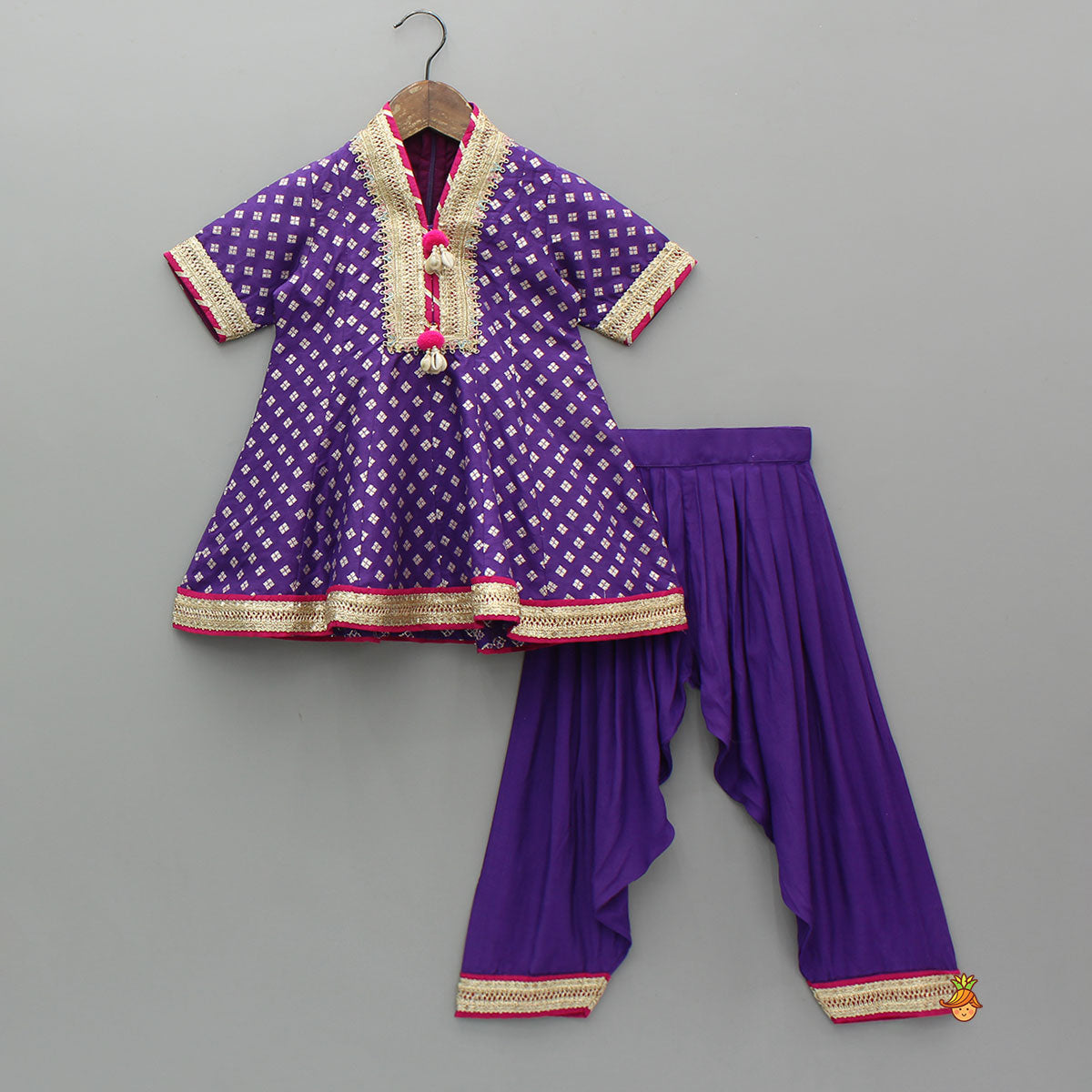 Purple Embellished Kurti And Salwar With Dupatta