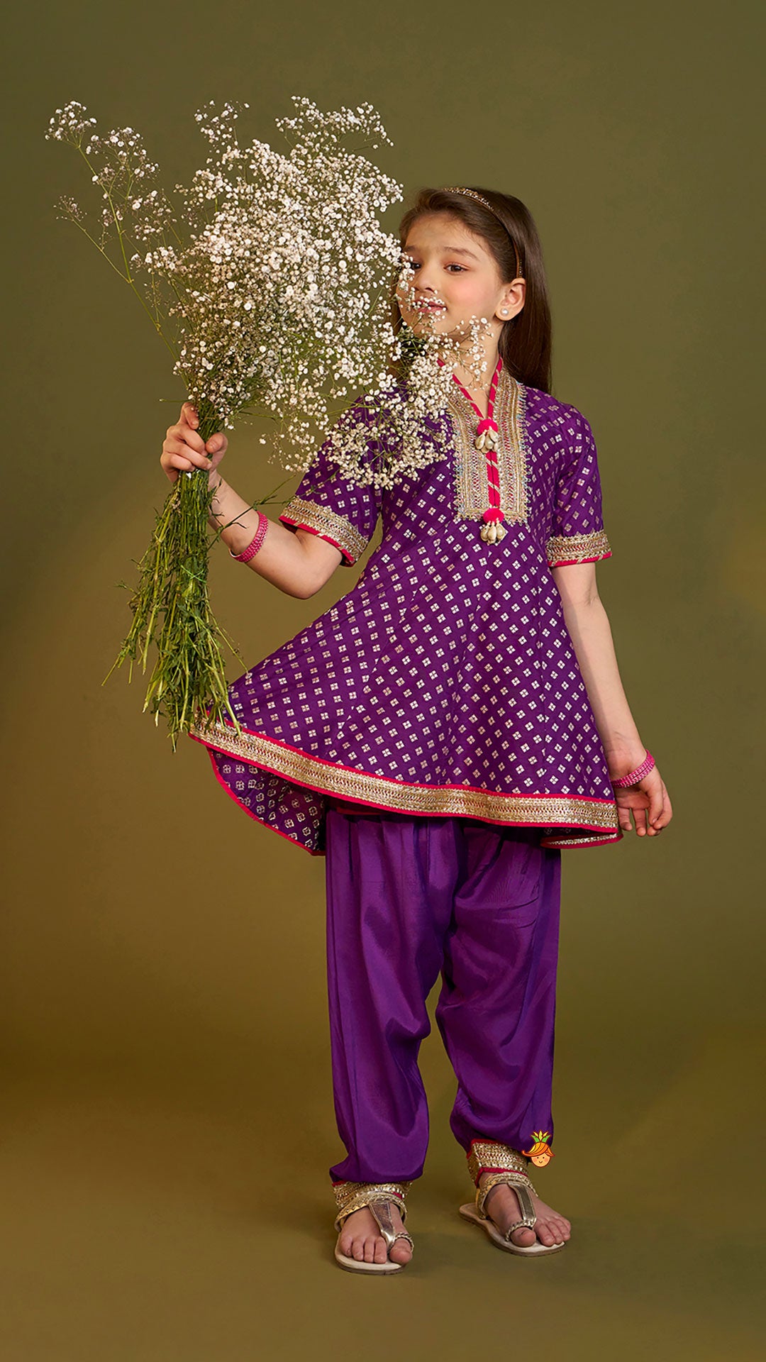 Purple Embellished Kurti And Salwar With Dupatta