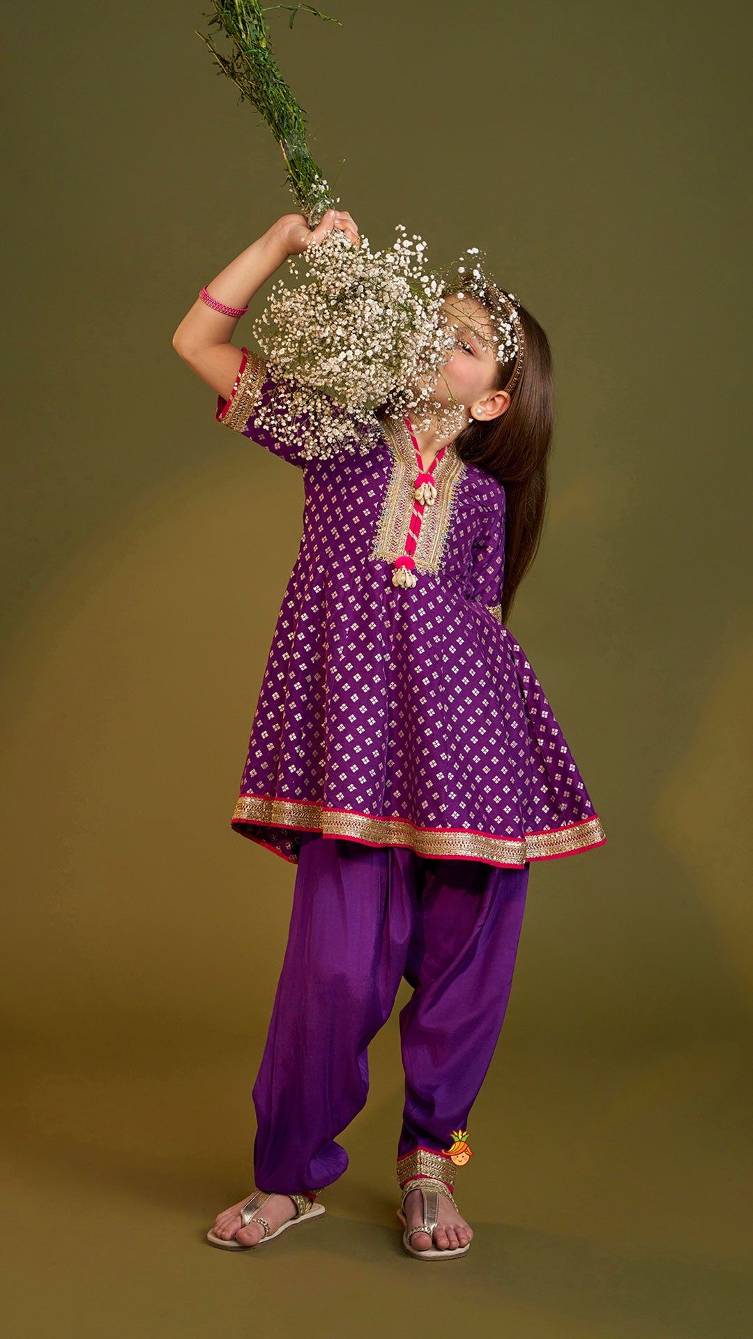 Purple Embellished Kurti And Salwar With Dupatta