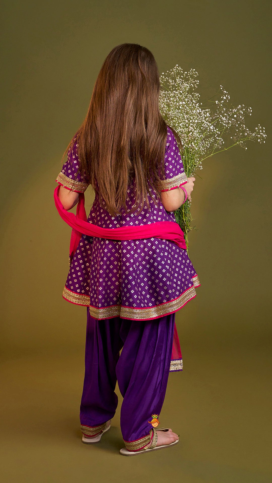 Purple Embellished Kurti And Salwar With Dupatta