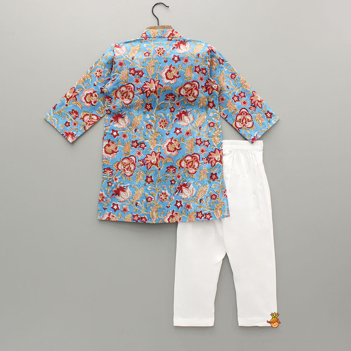 Floral Printed Hand Block Gota Lace Detailed Blue Kurta With Pyjama