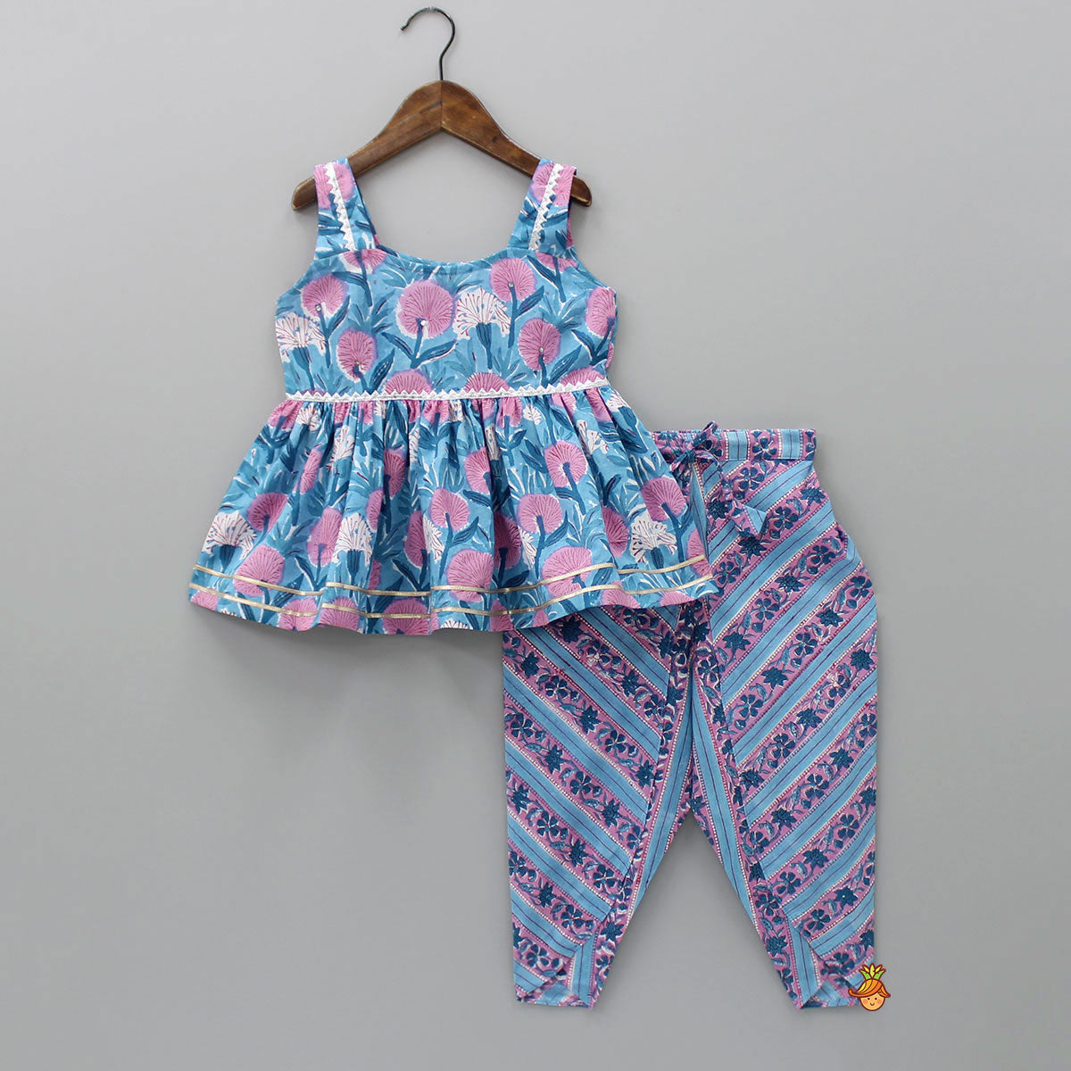 Blue Strappy Kurti And Pleated Dhoti Style Pant