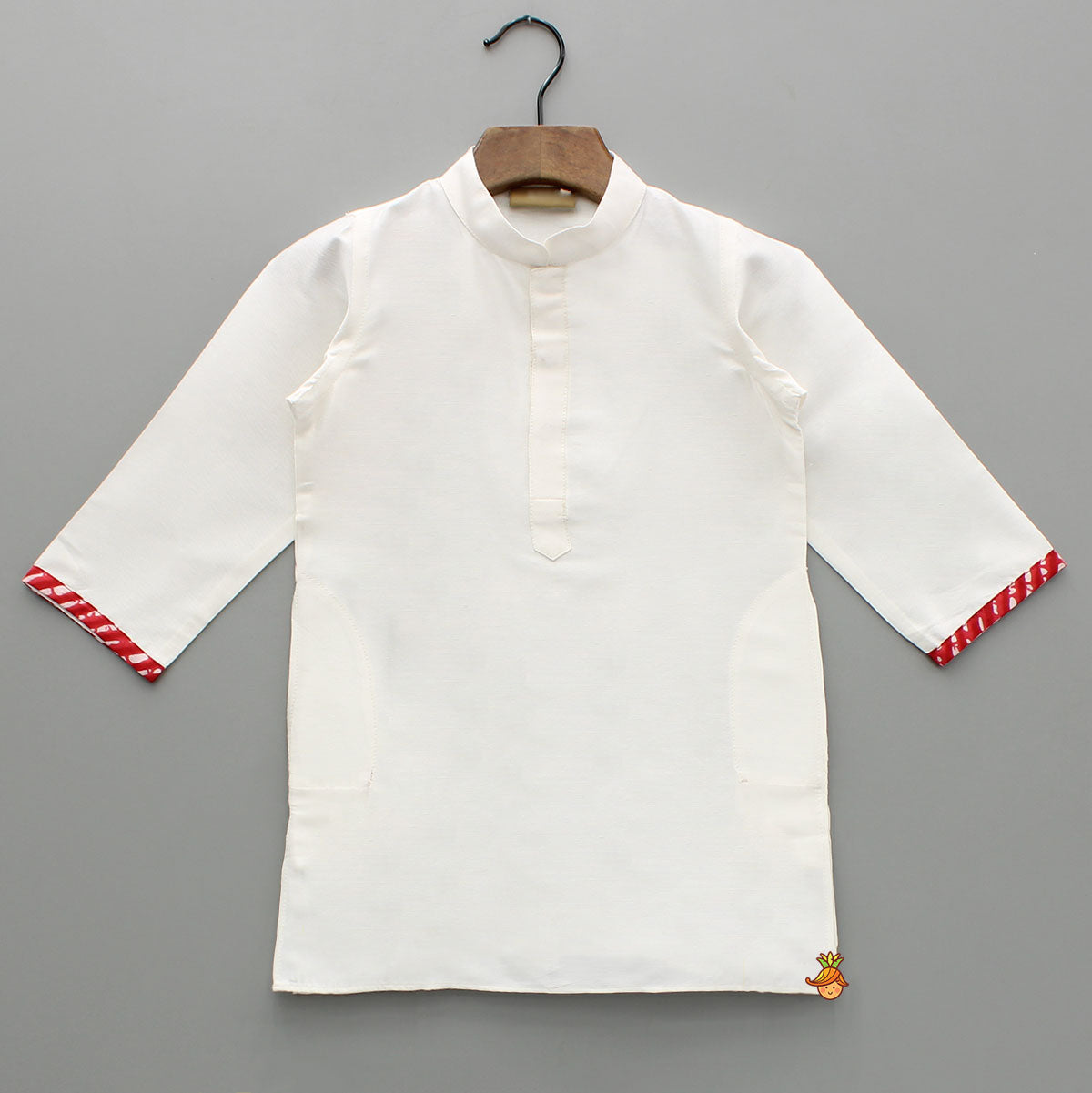 Bandhani Printed Kurta With Red Jacket And Leheriya Dhoti