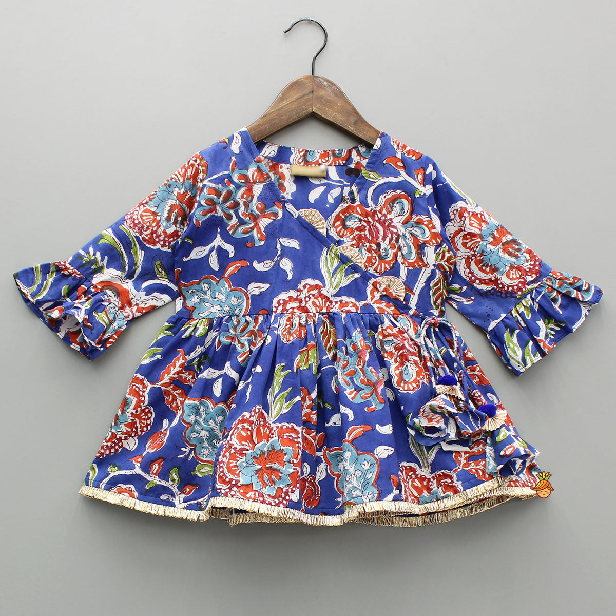Blue Multicolored Printed Angarkha Style Kurti And Sharara
