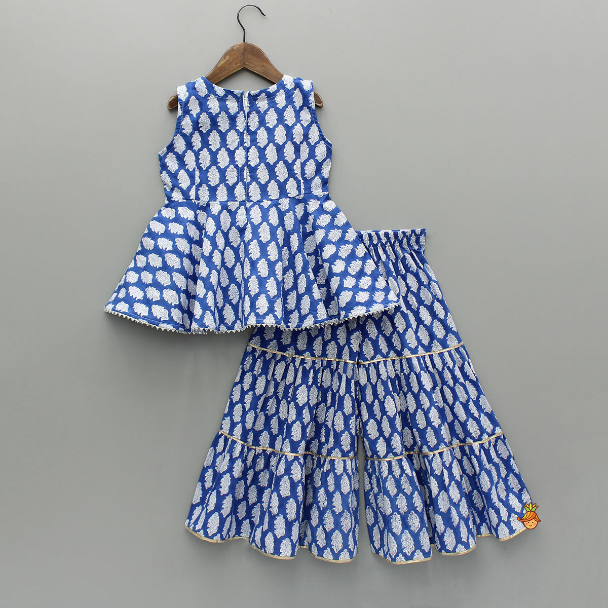 Blue Printed Top And Tiered Sharara