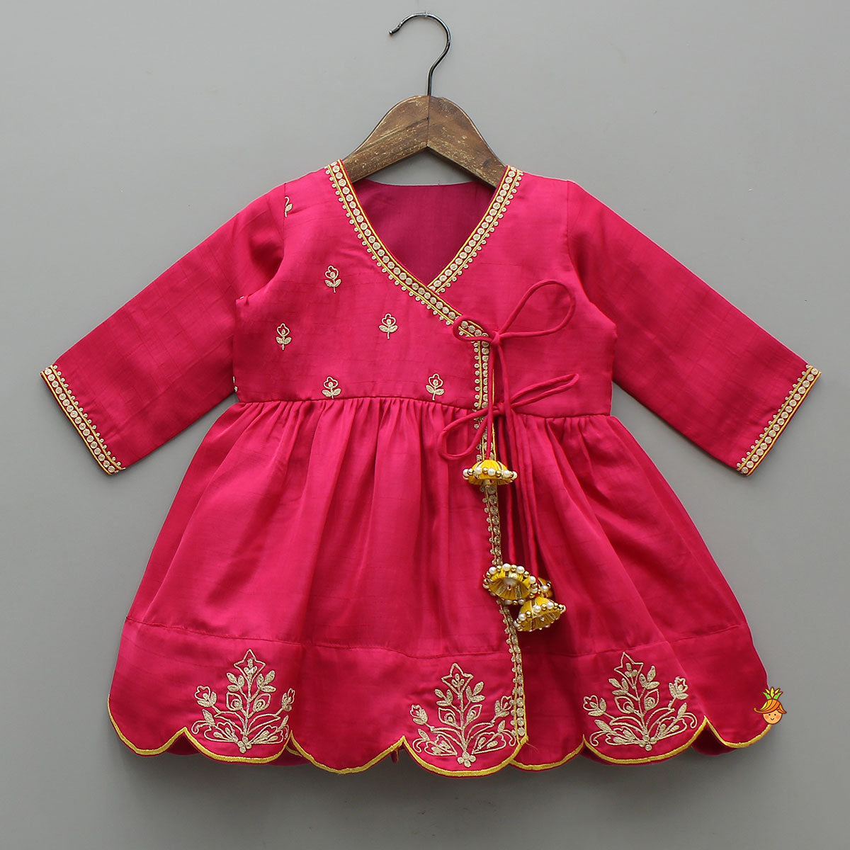 Pink Embroidered Angarkha Style Kurti And Tulip Dhoti