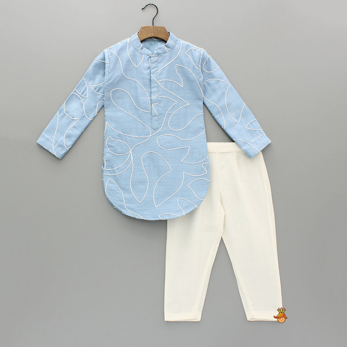 Blue Embroidered Kurta And Off White Pant
