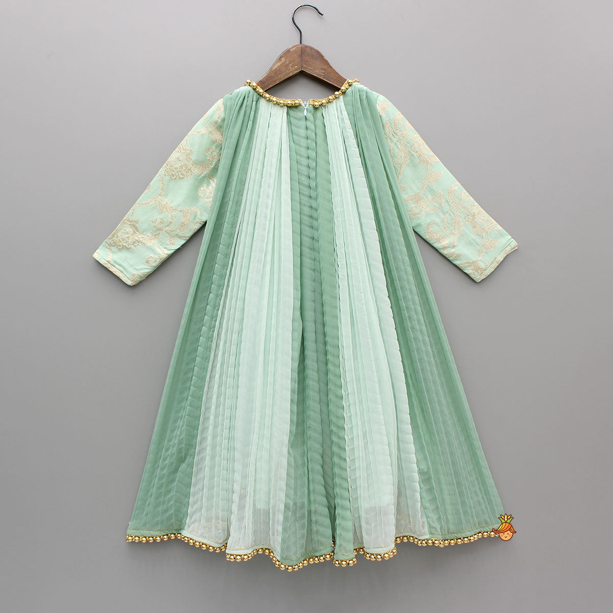 Green Dual Tone Embroidered Sleeves High Low Kurti