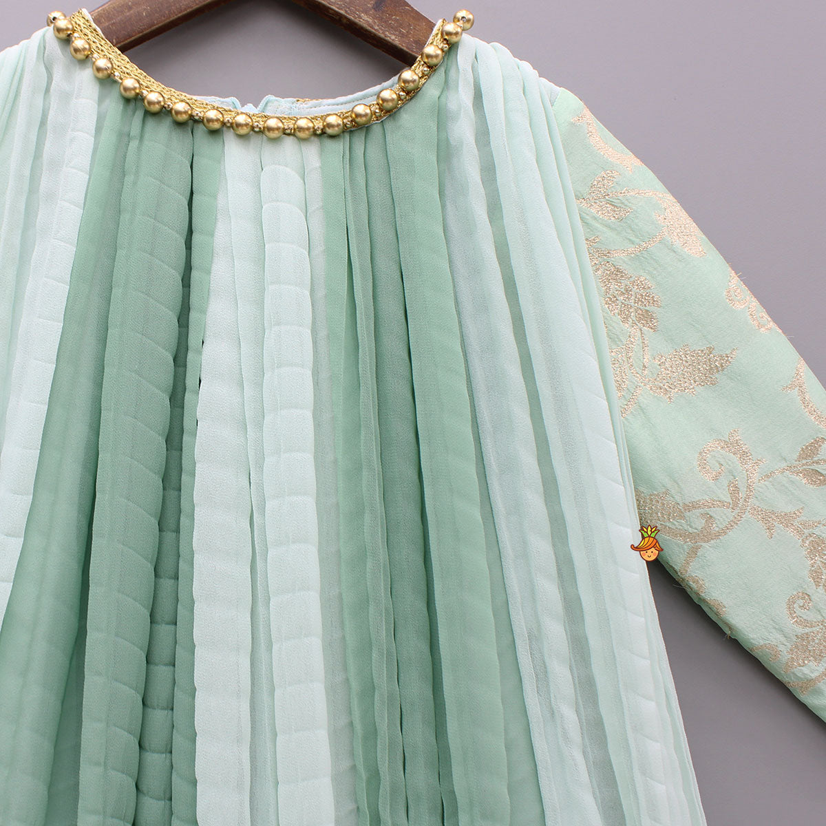 Green Dual Tone Embroidered Sleeves High Low Kurti
