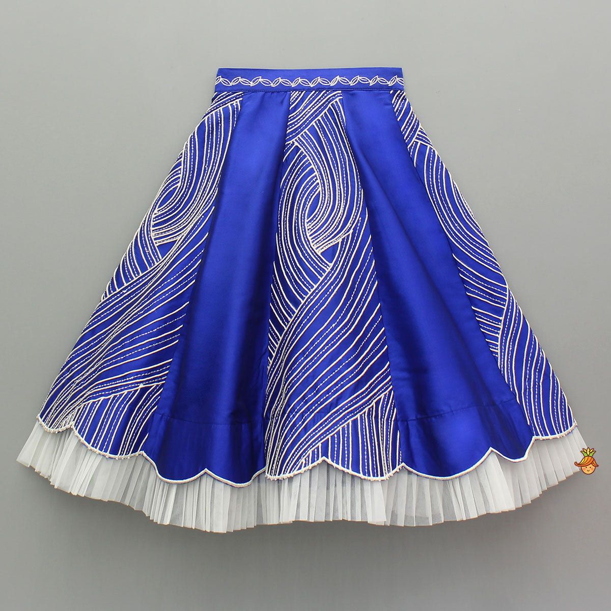 Blue Embroidery And Cut Work Flowers Embellished Top And Lehenga