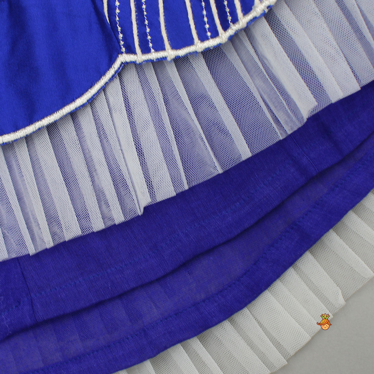 Blue Embroidery And Cut Work Flowers Embellished Top And Lehenga