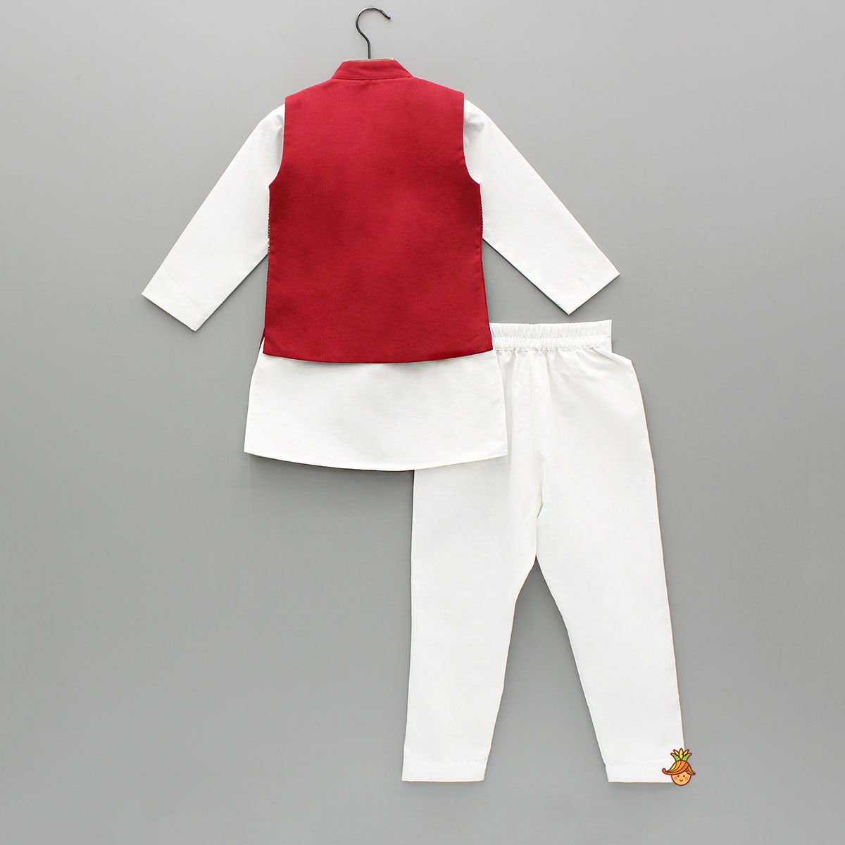 White Kurta With Embroidered Lace Work Jacket And Pant