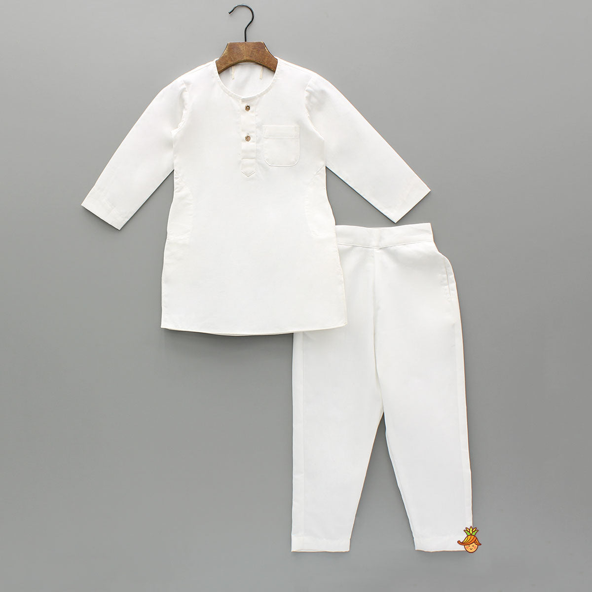 White Kurta With Embroidered Lace Work Jacket And Pant